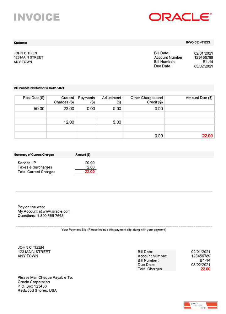 USA Oracle invoice PSD template